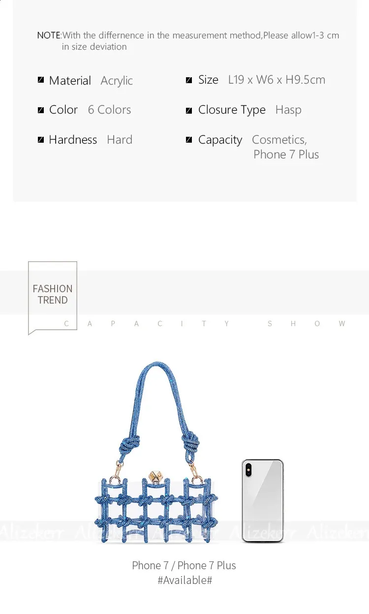 Bolsos de mano de noche con caja de acrílico transparente Dia para mujer, bolsos de mano y carteras de mano con cuerda anudada tejida, para bodas y fiestas_voghion.com