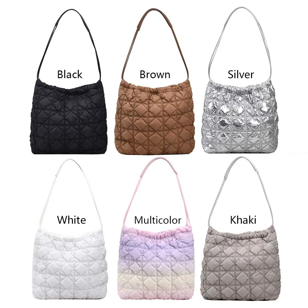 Damen Dia Gesteppter Eimer Große Kapazität Plissee Wolke Kordelzug Unten Hobo Gepolsterte Schulter Herbst Winter Tasche_voghion.com