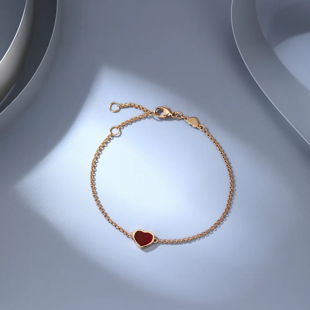 Red Chalcedony Heart Bracelet In Sterling Silver For Anniversary_voghion.com