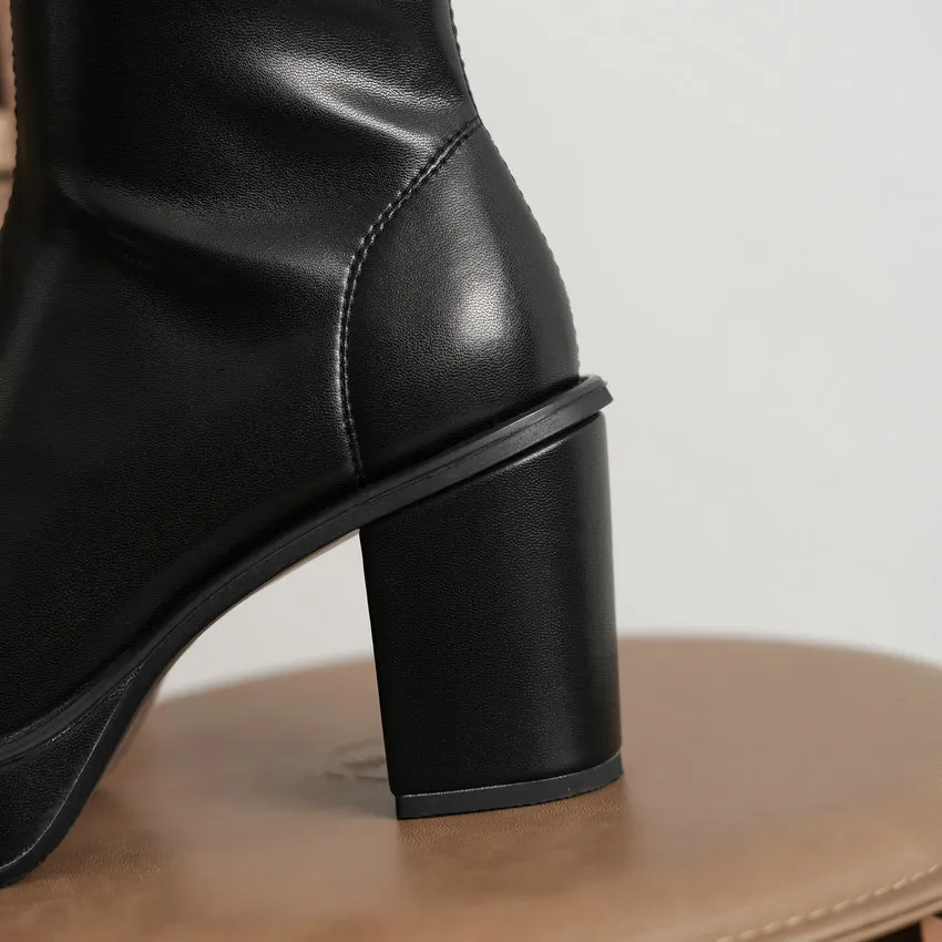 Knee Boots Heel Women's Square Below 2024 Winter Solid Color Fashion Warm Women Shoes Comfortable With Side Z 55_voghion.com