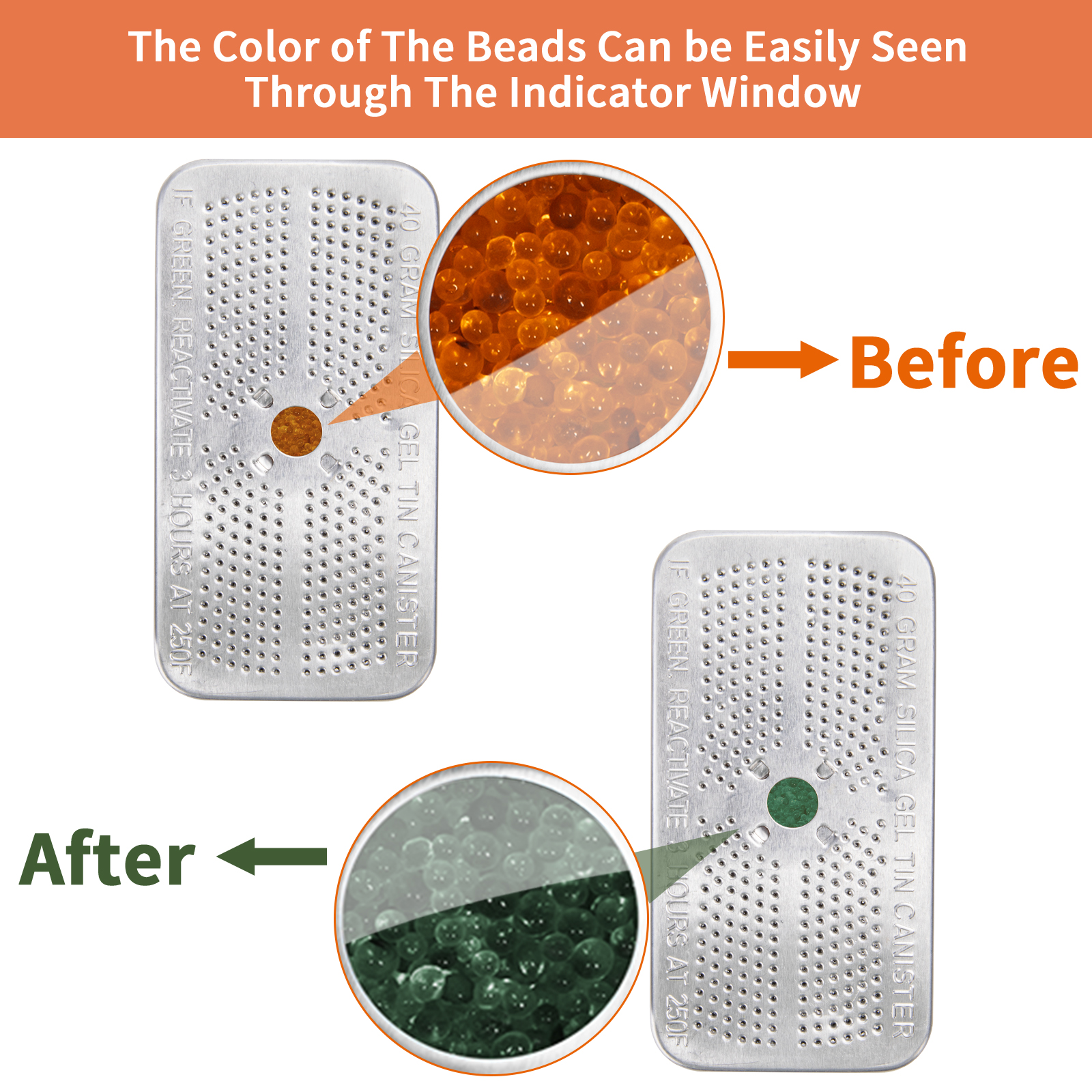 4 Stück 40 Gramm orangefarbenes Silicagel-Trockenmittel für den Haushalt, Luftentfeuchter, wiederverwendbare Aluminiumbox, farbwechselndes Trockenmittel, perfekt für Waffen_voghion.com