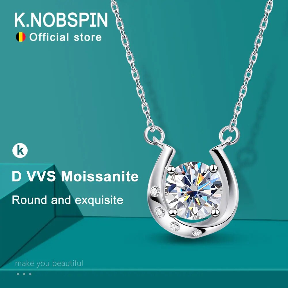 Knobspin 1ct Round Moissan ite Pendant gra Certified Lab Diamond Necklaces for Women Wedding Jewelry Sterling Silver Necklace_voghion.com