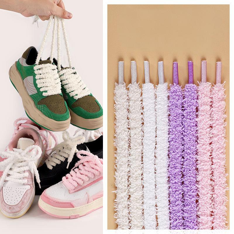 Shoe Accessories Canvas Shoes White Beige Bold Round Retro Shoelaces A Pair