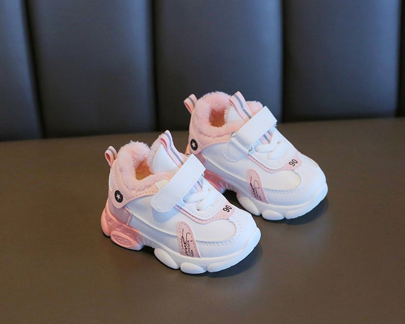 Ausverkauf Kinder Baumwolle 2024 Winter Jungen und Mädchen Sneaker Fleece-ed Warm Kleinkind Baby Weiß Schuhe_voghion.com