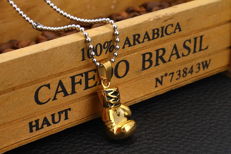 Colliers pendentifs en forme de gants de boxe en acier inoxydable doré et argenté de couleur noire pour hommes et femmes_voghion.com