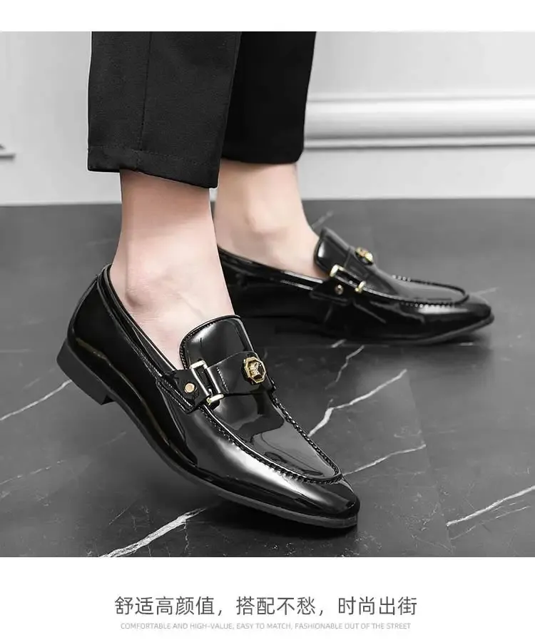 Black Loafers Slip-On Round Toe Fashion Mens Dress Wedding Shoes for Men Size 38-47 240703_voghion.com