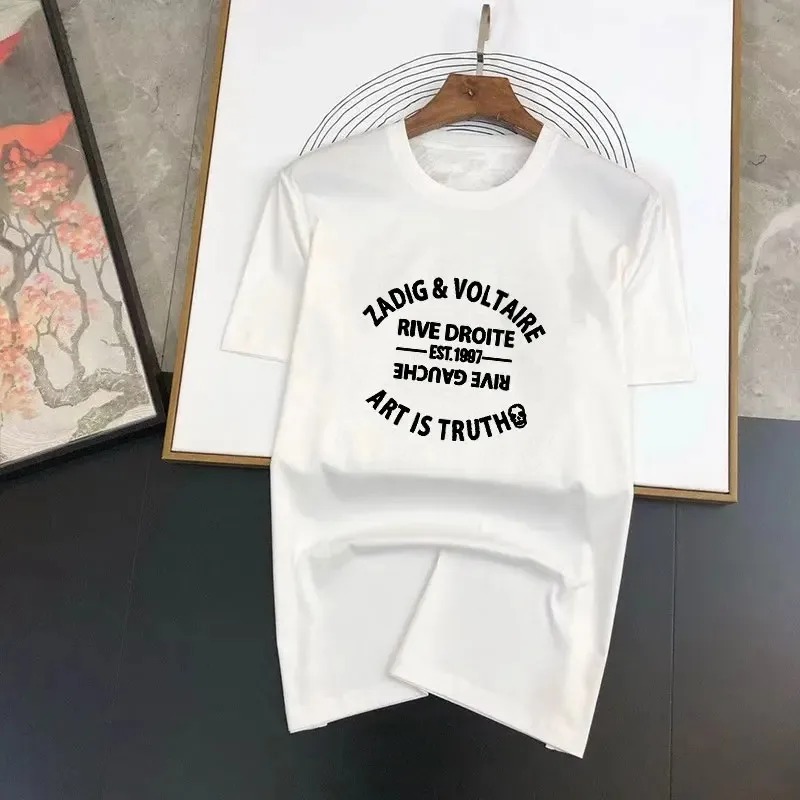 V-voltaire ZadigS Camiseta Casual para Hombre y Mujer Otoño Invierno Letras Sueltas Manga Corta Nueva Camiseta Deportiva de algodón