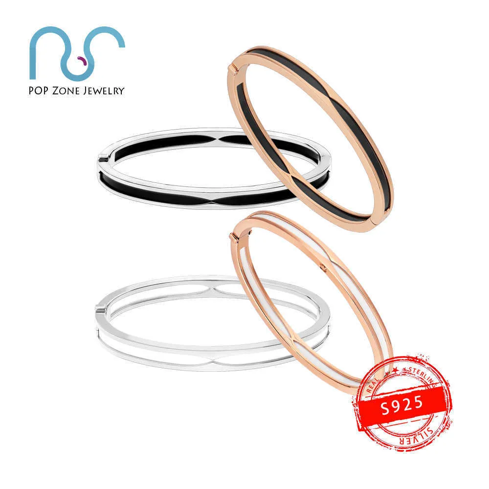 Sterling Silver And Ceramic Bangle Bracelet For Women Elegant_voghion.com