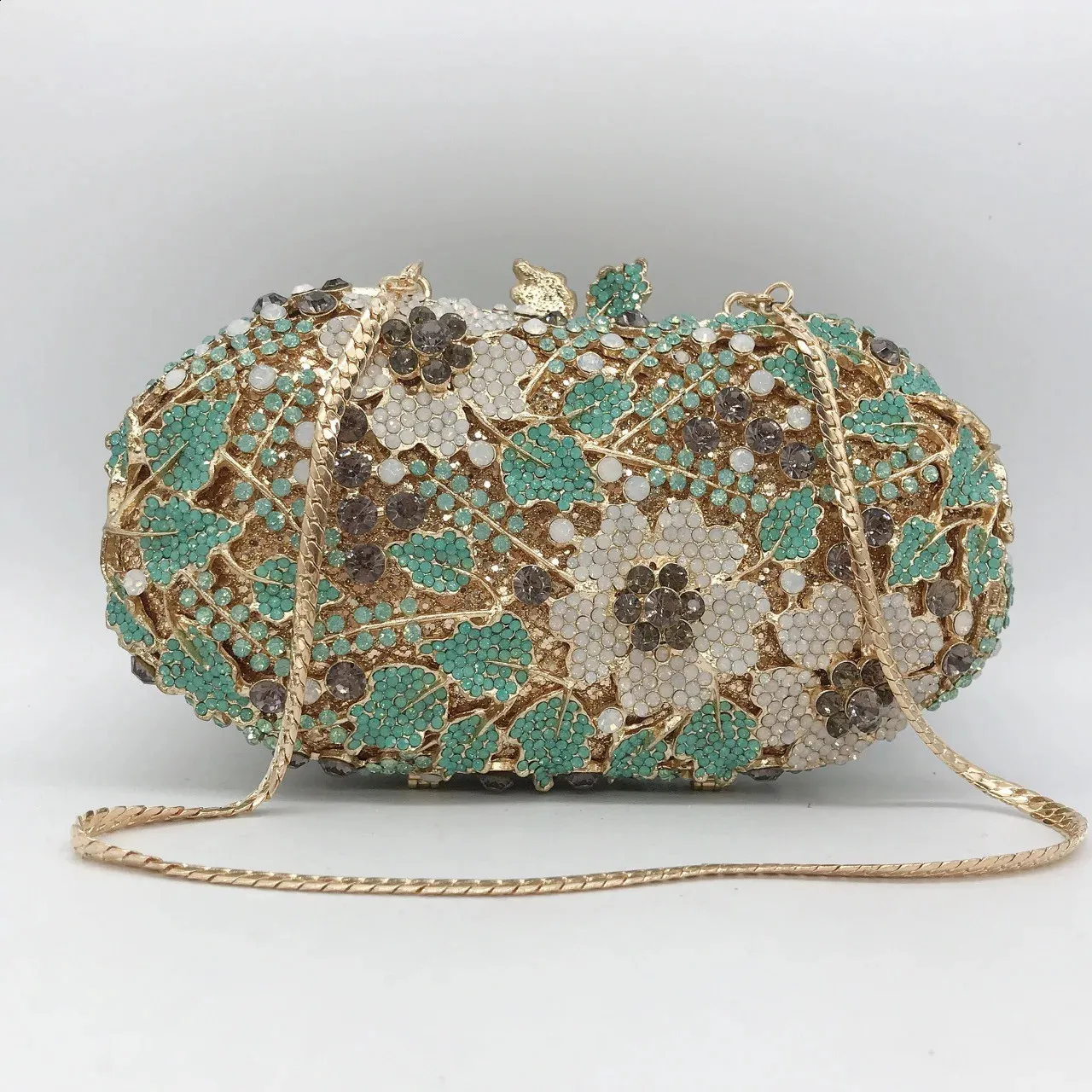 Women Green Color Crystal Evening Bags Bridal Wedding Party Rhie Minaudiere Handbags Ladies Gala Dinner Stone Clutch_voghion.com