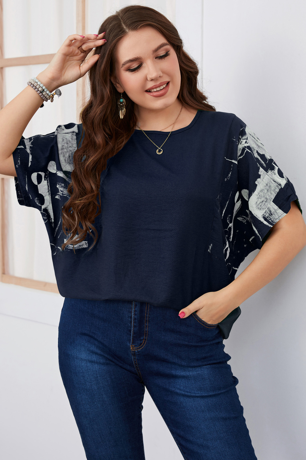 Camicia estiva da donna di grandi dimensioni a maniche corte ampia_voghion.com