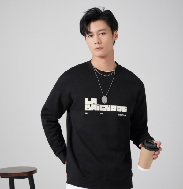 Image of Sweater Men's Spring and Autumn Round Neck Letter Printing Long Sleeve Top Men's Pullover Loose Bottom Men's Clothing Guards
