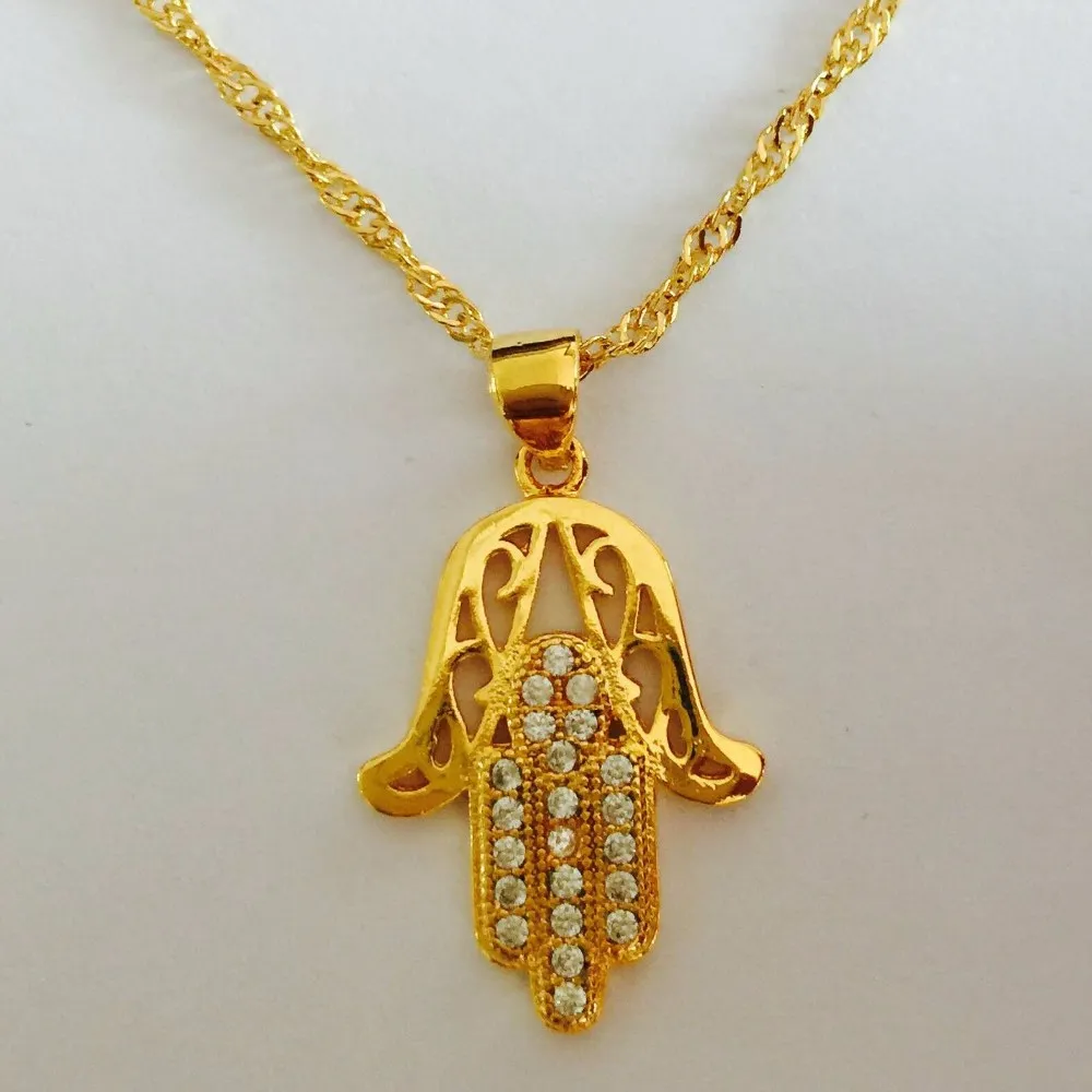Collane con ciondolo Fatima placcate in oro giallo antico da donna e da uomo, gioielli religiosi alla moda, mano di Hamsa_voghion.com