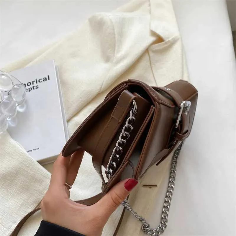 Borsa a tracolla con catena da donna in tinta unita, piccola borsa in pelle PU e portafoglio, vintage, marchio da donna, con patta, tracolla SG_voghion.com