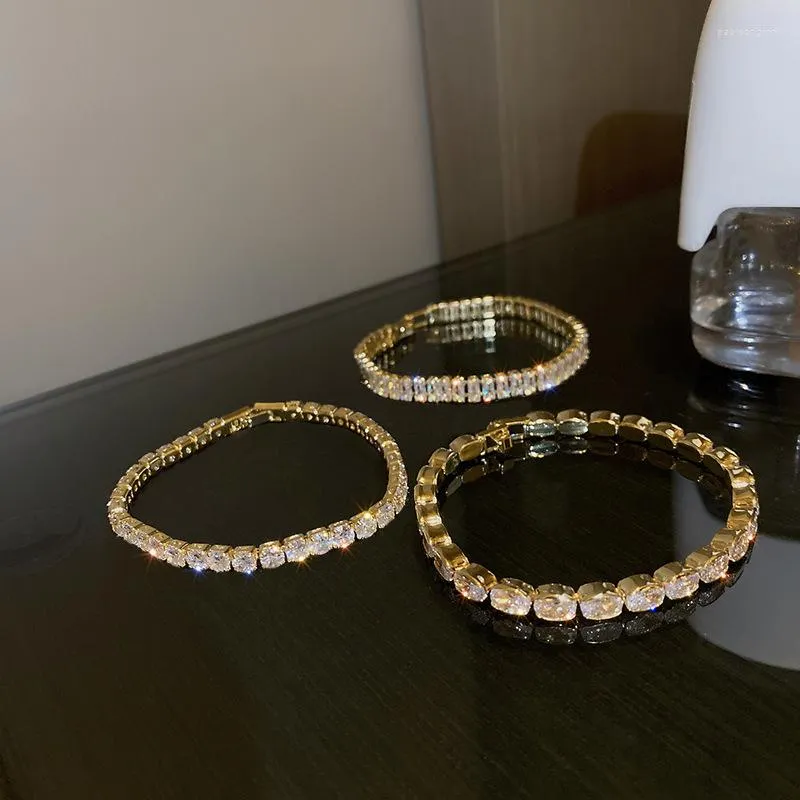 Link Bracelets GD Style Fashion Zircon Bracelet Square Round Crystal Gold Plated Light Bangle For Women And Ladies_voghion.com