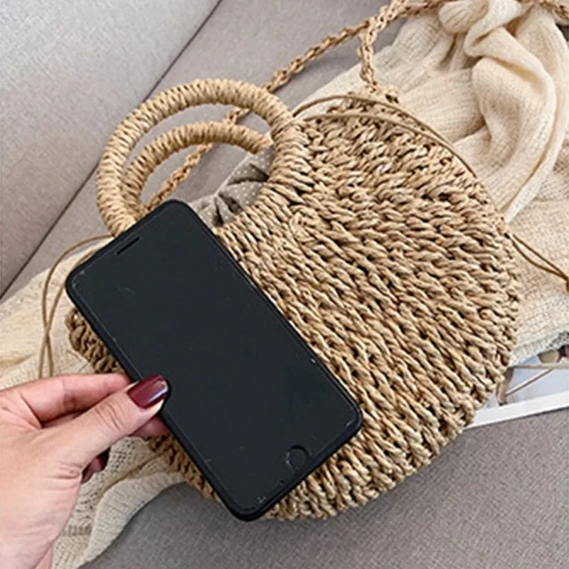 Half-round Rattan Shoulder Bag Large Capacity Summer Beach Tote_voghion.com