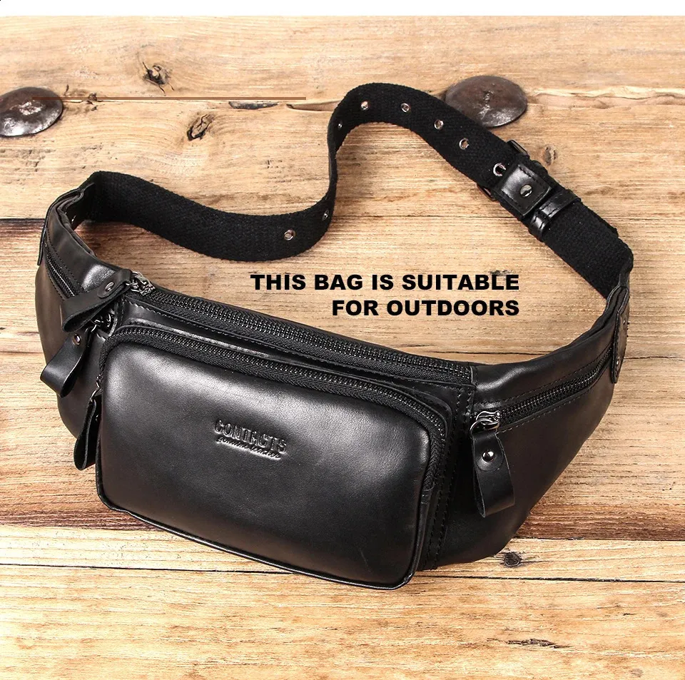 CONTACTS Rindsleder Herren Casual Kleine Gürteltasche für Handy und Kreditkarten Reise-Brusttasche 240829_voghion.com