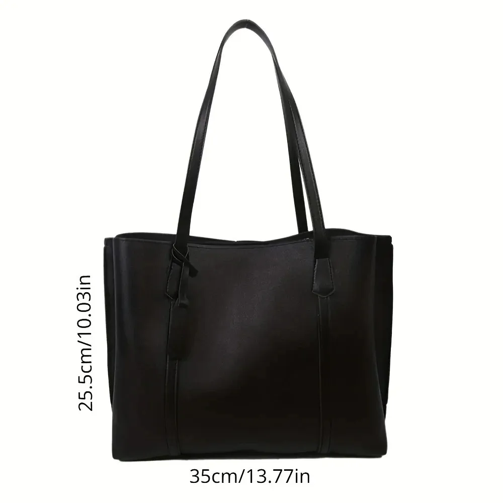 1PC borsa a tracolla casual versatile in morbida pelle nera minimalista di grande capacità 240822_voghion.com