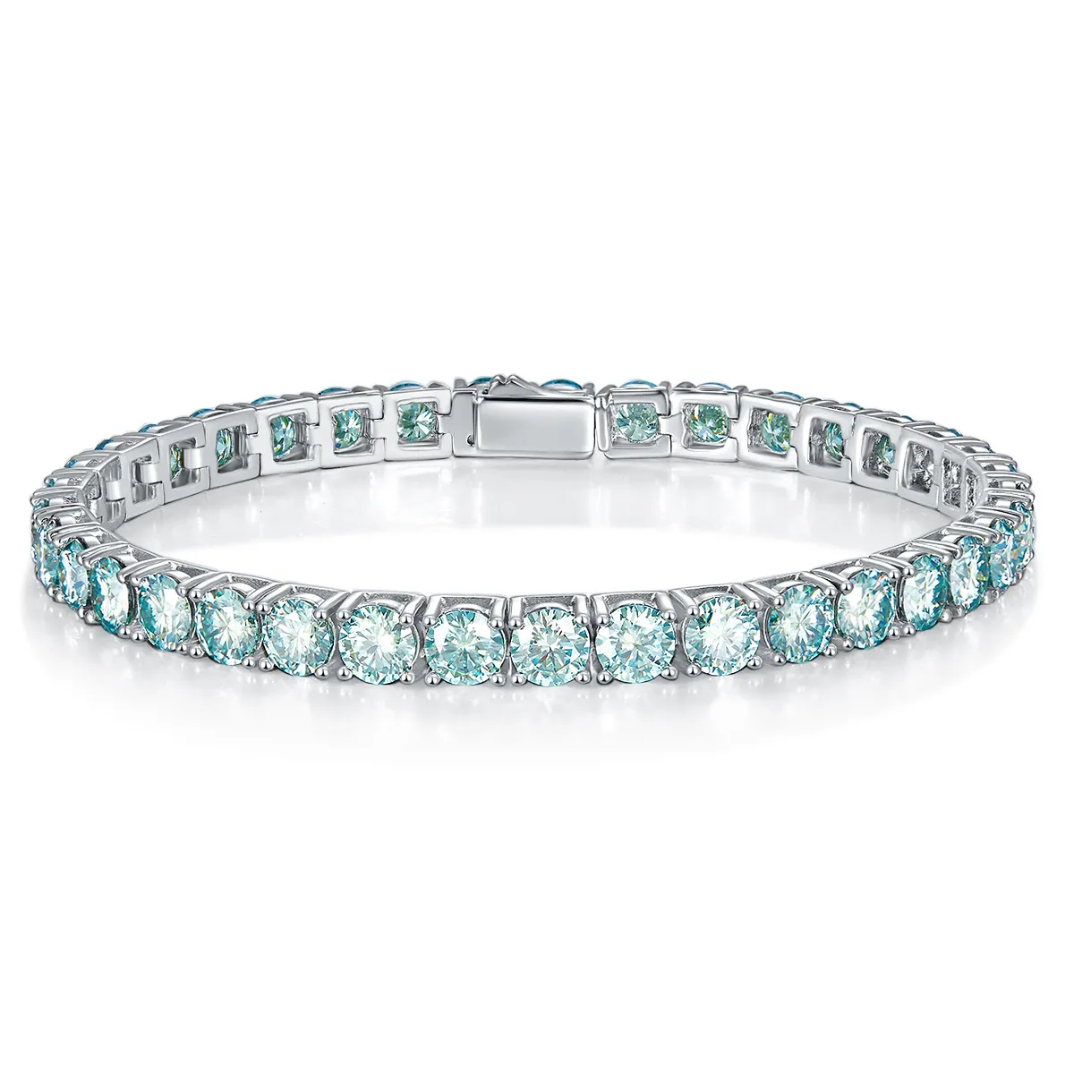 Bracciale Moissanite ghiacciato in argento sterling 4mm 5mm con catena da tennis blu-verde all'ingrosso_voghion.com