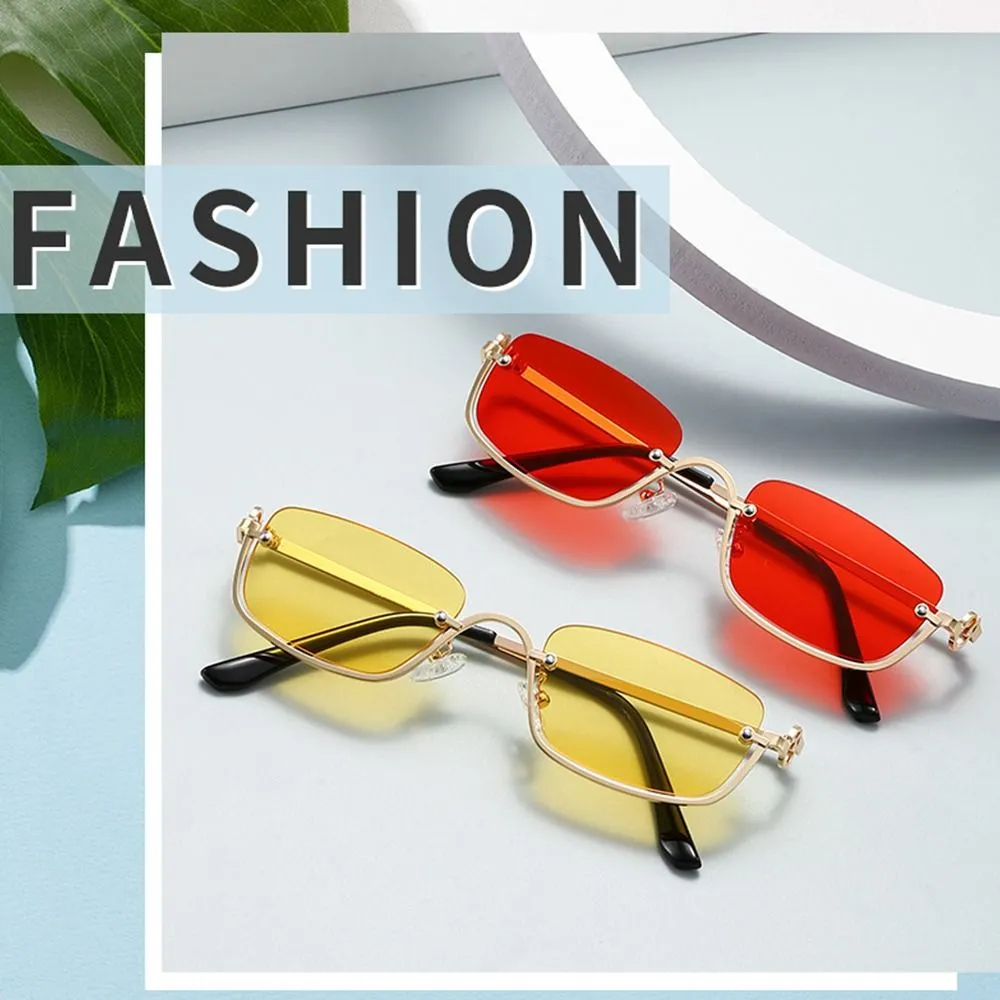 Lunettes de soleil en métal pour femmes, style rétro, hip-hop, vintage, petites, carrées, demi-montures, pour femmes et hommes_voghion.com