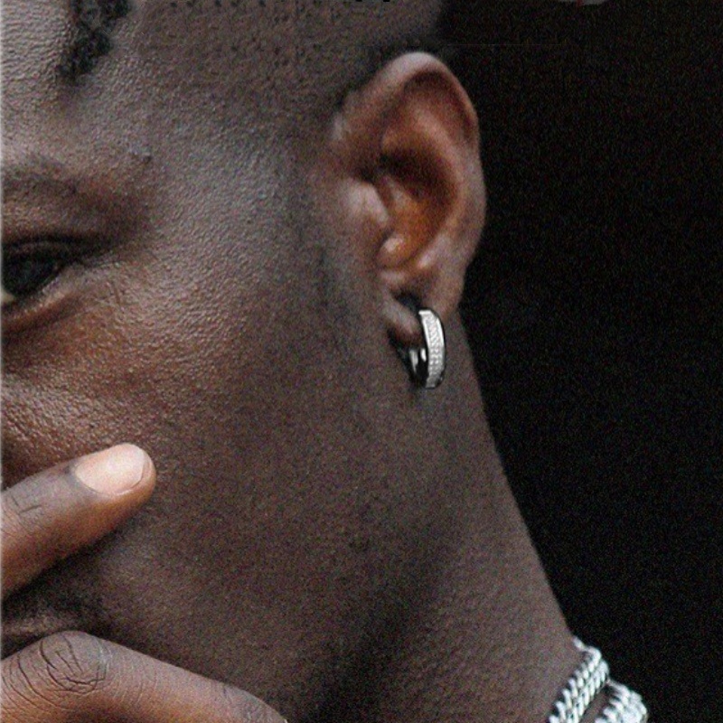 S925 -Plated Hip Hop Earrings With CZ Stones, Unisex Fashion Hoop Earrings For Men & Women, Trendy Statement Jewelry