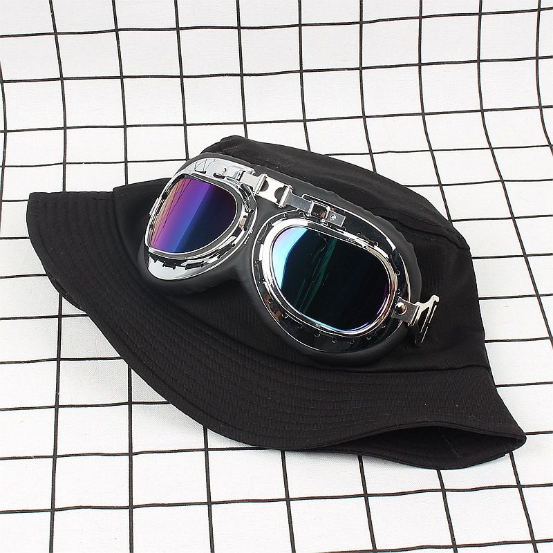 Occhiali da pilota personalizzati secchiello decorativo per uomo e donna cappello da bacino nero con parte superiore piatta alla moda di strada_voghion.com