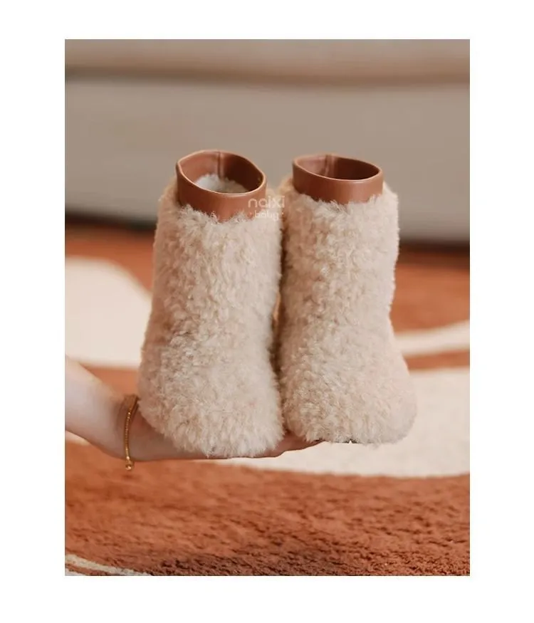 Småbarn Snökomposit Varm Lammull Happysteps Baby Flickor Pojkar Mode Barn Vinterskor Stövlar Storlek US6C-US1Y_voghion.com