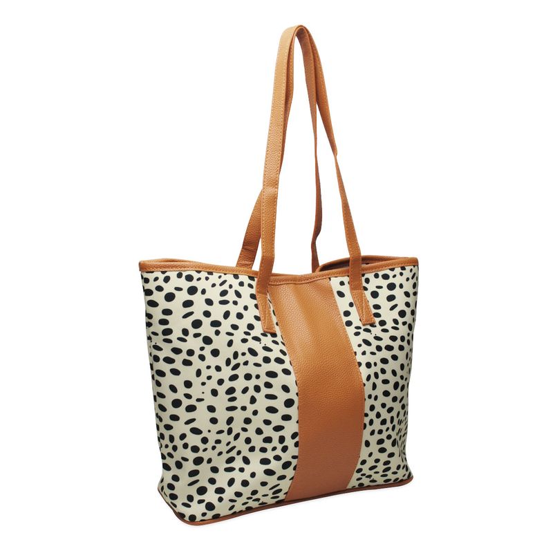 Reisetasche mit großem Fassungsvermögen, beige, schwarze Punkähte, Gepäcktasche, tragbare Umhängetasche für_voghion.com