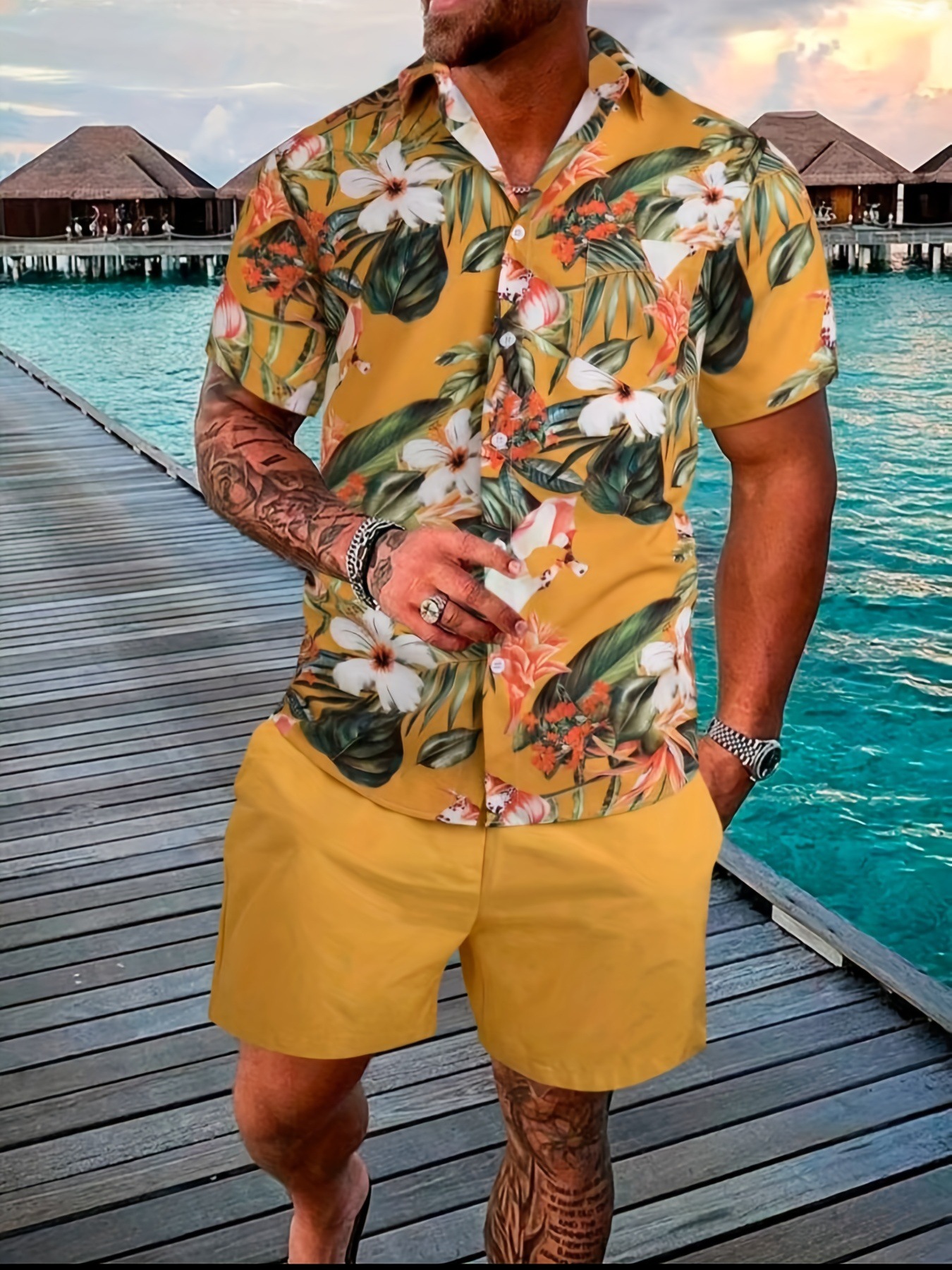 2024 Summer Quick Sale Men's Shirt Casual Loose Short sleeved Shorts Beach Set_voghion.com