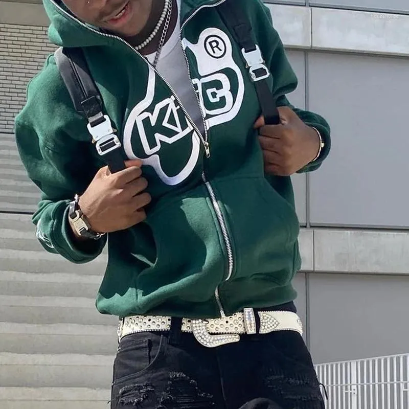 Felpe con cappuccio da uomo Felpe con cappuccio da uomo con lettere a stella stampate Haruku High Street Y2K Streetwear Hip Hop Gothic Zip Up Loose_voghion.com