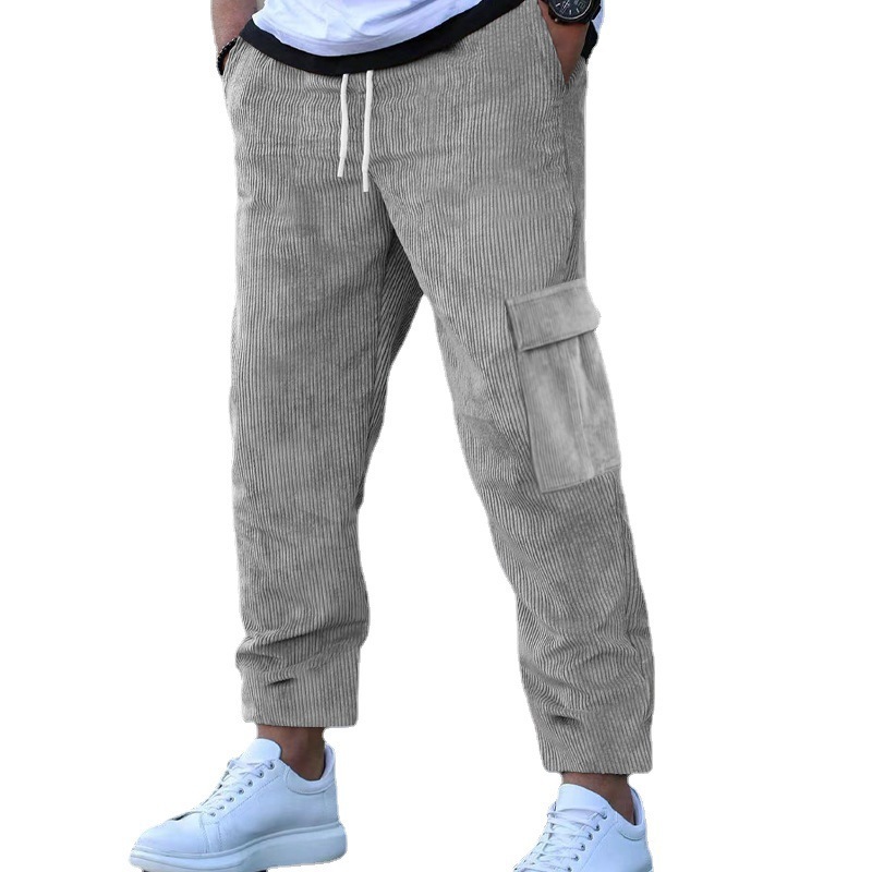 Pantalones de hombre pantalones de pana pantalones de pierna ancha rectos sueltos de otoño para hombre pantalones casuales de color sólido con múltiples bolsillos para hombre