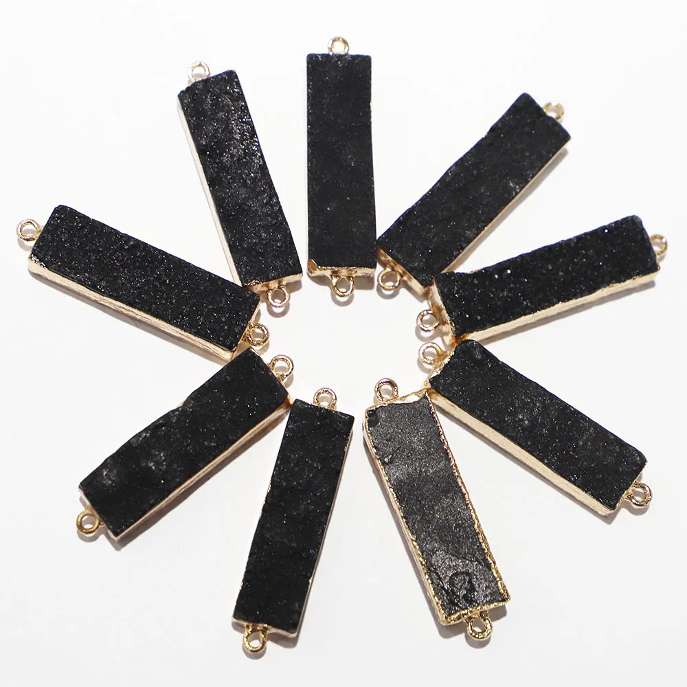 Colliers pendentifs en pierre druzy naturelle à double boucle, connecteur à bord doré à la mode, tranche d'agate minérale en métal, breloque géode_voghion.com