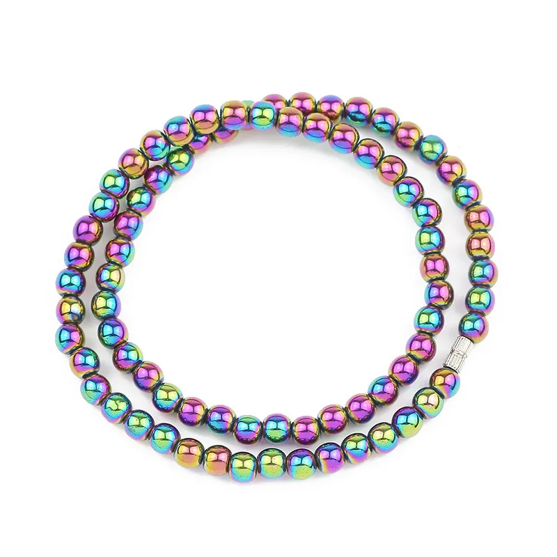 Catene HGKLBB Collana da uomo con mix di colori, perline rotonde colorate, gioielli in pietra di ematite naturale nettare alla moda, ornamenti per_voghion.com