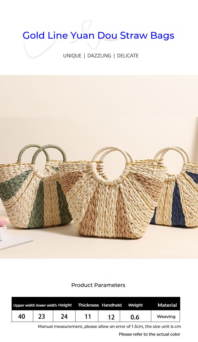 Handtaschen, Strohtaschen im ländlichen Stil mit großem Fassungsvermögen, neue handgewebte Taschen in Kontrastfarbe,_voghion.com