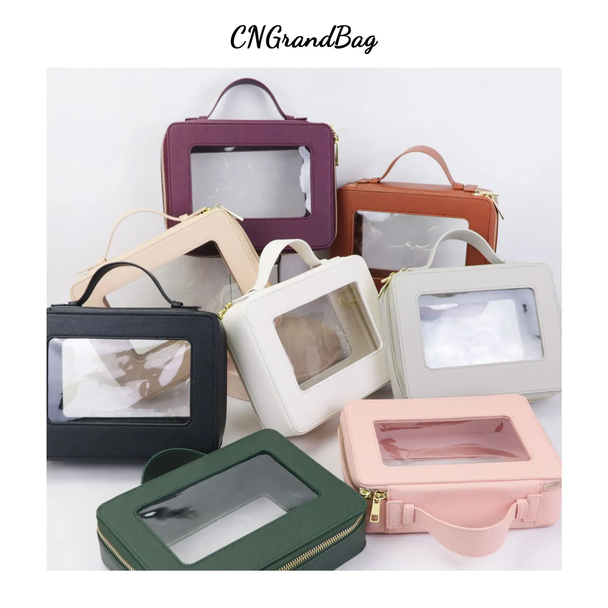 Trousse de toilette personnalisée en cuir véritable, colorée, classique, portable, voyage, transparente, en PVC, cosmétique, TPU_voghion.com
