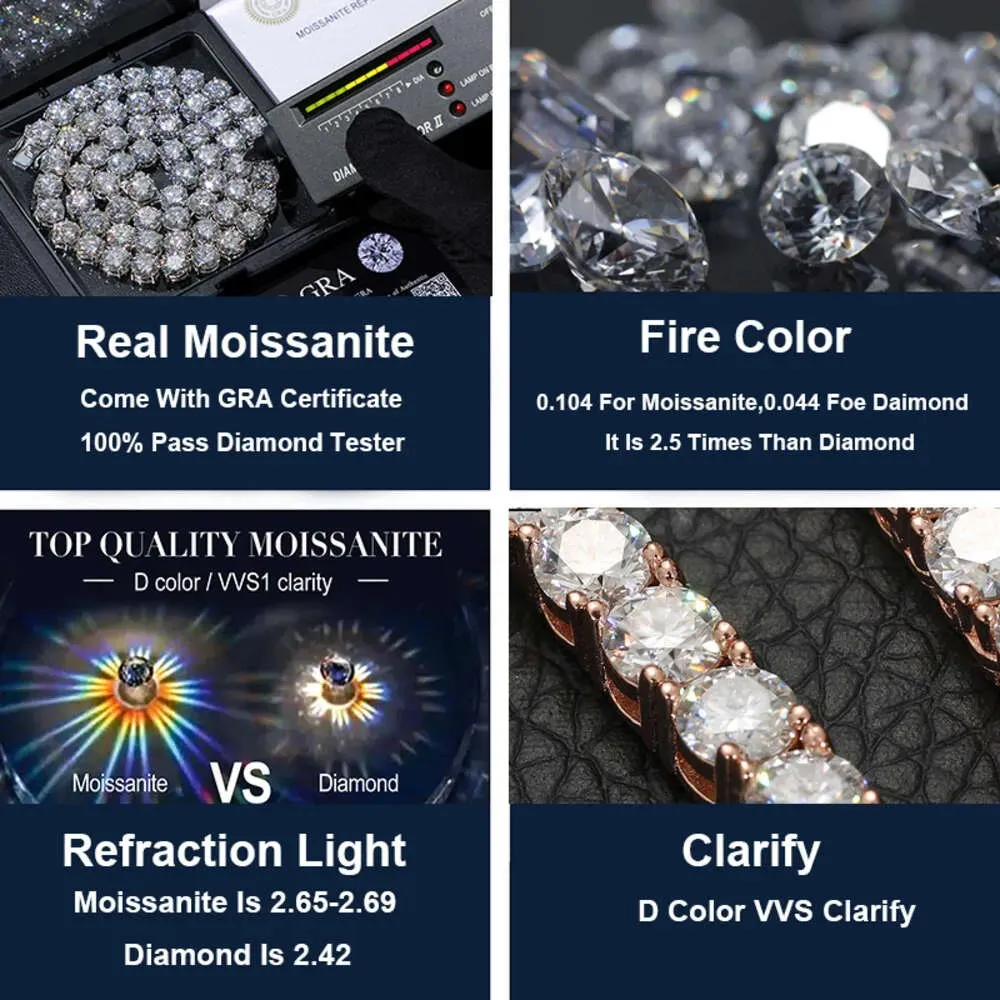 Κολιέ βραχιόλι Hip-Hop τένις Sterling Sier VVS Moissanite διαμάντι cluster παγωμένη κουβανέζικη αλυσίδα για άνδρες γυναίκες_voghion.com