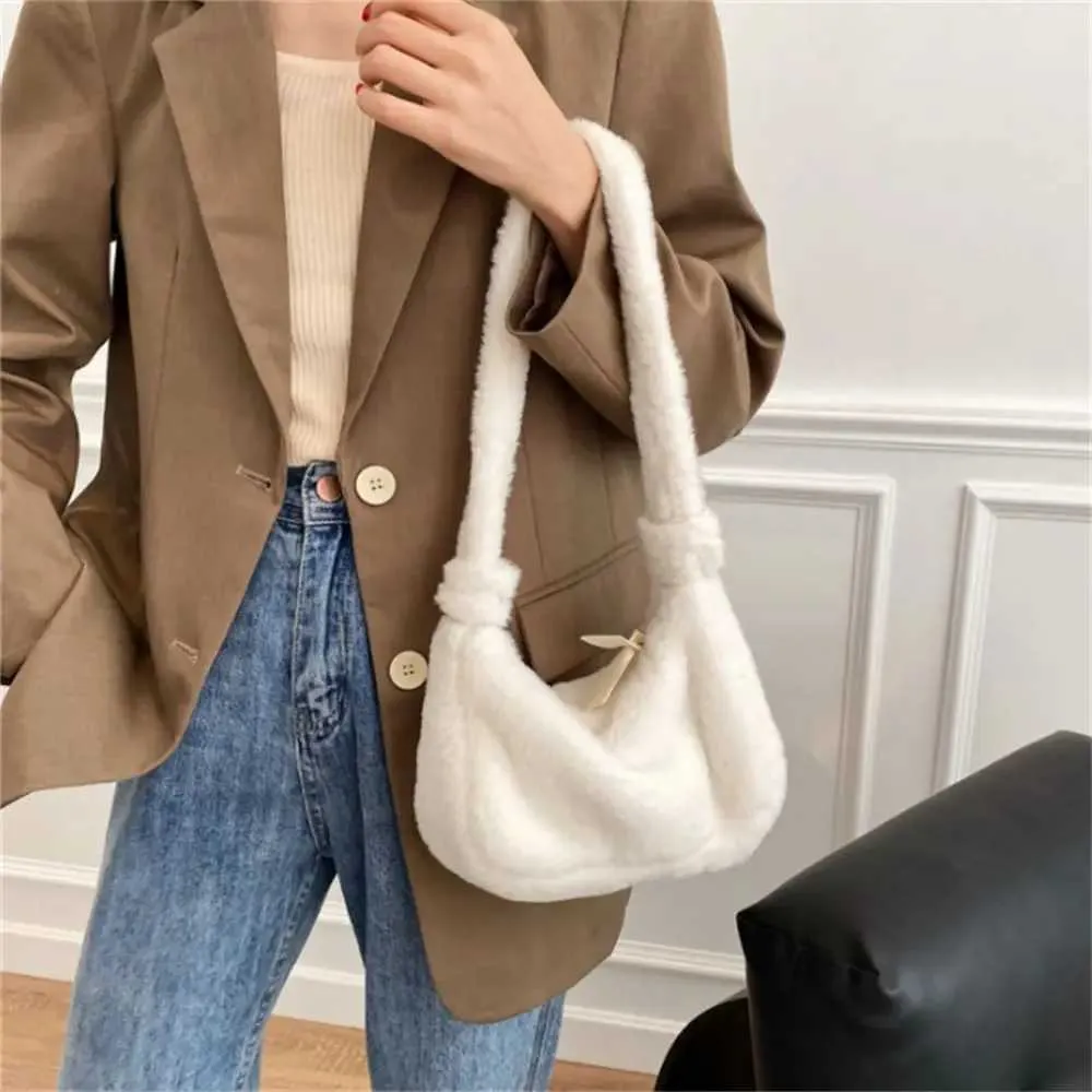 Fi Wen Mini Shoe Fem Borsa a mano in peluche invernale con fondo tinta unita, piccolo portafoglio Y241026_voghion.com