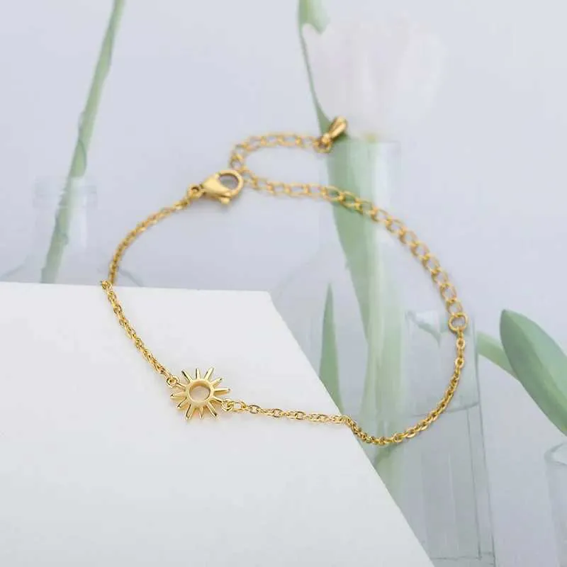 Bangle ICFTZWE Sun Hollow Bracelets For Women Stainless Steel Hand Chain Vintage Suower Anklet Boho Foot Jewelry Gift_voghion.com