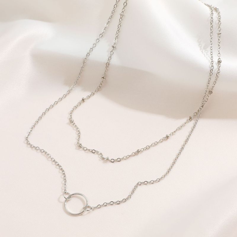 Collier pendentif en forme de cercle avec chaîne de perles en cuivre à double couche et anneau simple rétro pour clavicule_voghion.com
