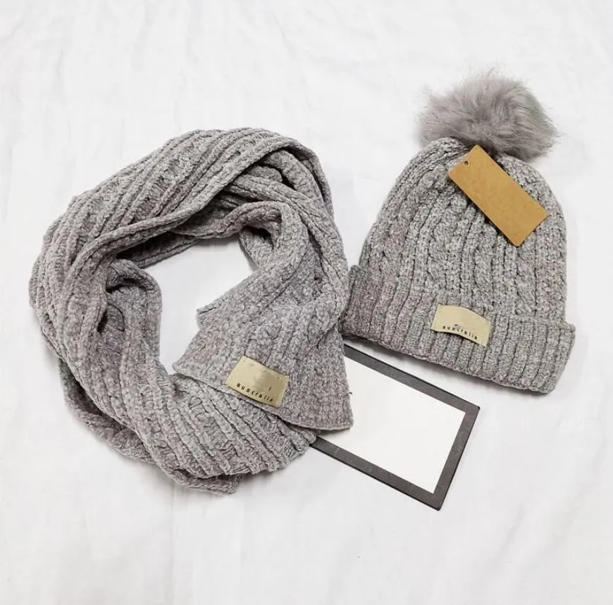 Επωνυμία Χειμερινά πλεκτά Beanies Καπέλα σετ κασκόλ Γυναικεία Χοντρό ζεστό καπέλο ανδρικό πλεκτό Letter Bonnet Beanie Caps Σετ ιππασίας εξωτερικού χώρου_voghion.com