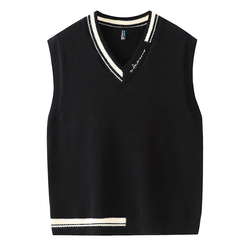 2024 Spring and Autumn Casual V-neck Wool Vest Men's Loose Knitted Sweater Sleeveless Sweater Men's and Women's Knitted Jacket Vest_voghion.com
