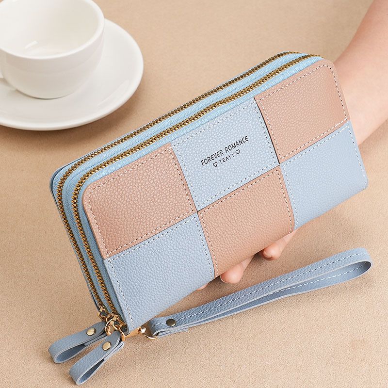 Lange Hand Mädchen dreifarbige Spleißen einfache Reißverschluss Handy Geldbörse Brieftasche_voghion.com