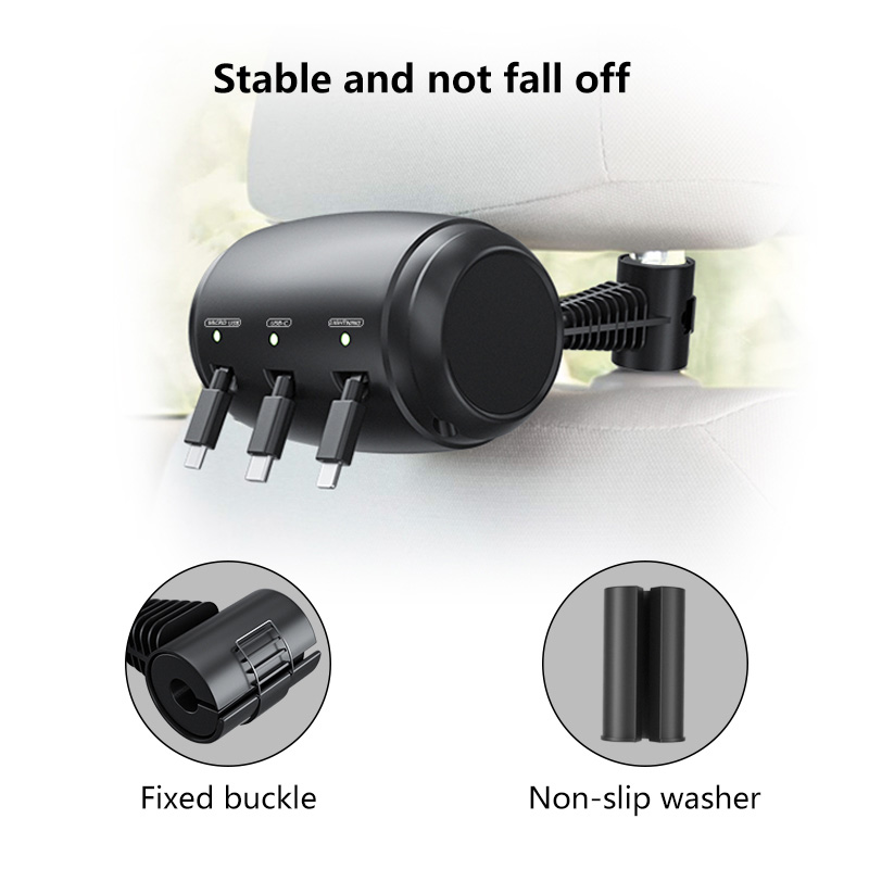 Avtomobilski vzglavnik za zadnji sedež, zložljiv kabelski polnilnik, 3 v 1 mikro USB Lightning Power avtomobilska polnilna postaja za telefon in tablico_voghion.com
