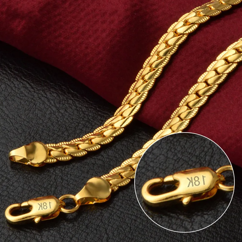 Collana con catena laterale placcata in oro Sterling S, 18, 20, 22 e 24 pollici, per donne e uomini, gioielli di moda e regali._voghion.com