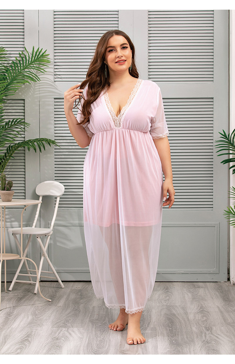 Frauen mesh spitze hause kleidung große größe nachthemd sommer fett mm Französisch kleid_voghion.com
