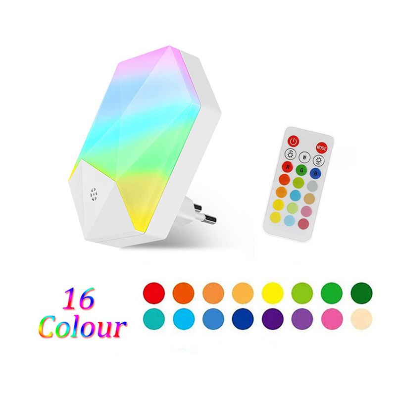 Νυχτερινό φως RGB 16 χρωμάτων LED με τηλεχειριστήριο, ρυθμιζόμενα φώτα νύχτας, βύσμα EU/US/UK, για βρεφικό δωμάτιο, παιδικό δωμάτιο, υπνοδωμάτιο, επιτοίχιο φωτιστικό_voghion.com