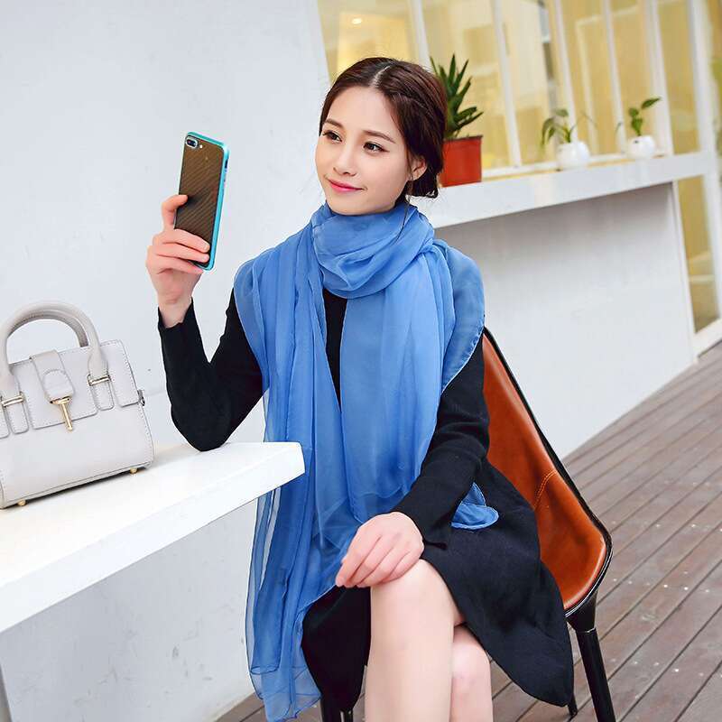 women's New Spring And Summer Sunscreen Large Size Solid Color Chiffon Shawl Beach Scarf_voghion.com