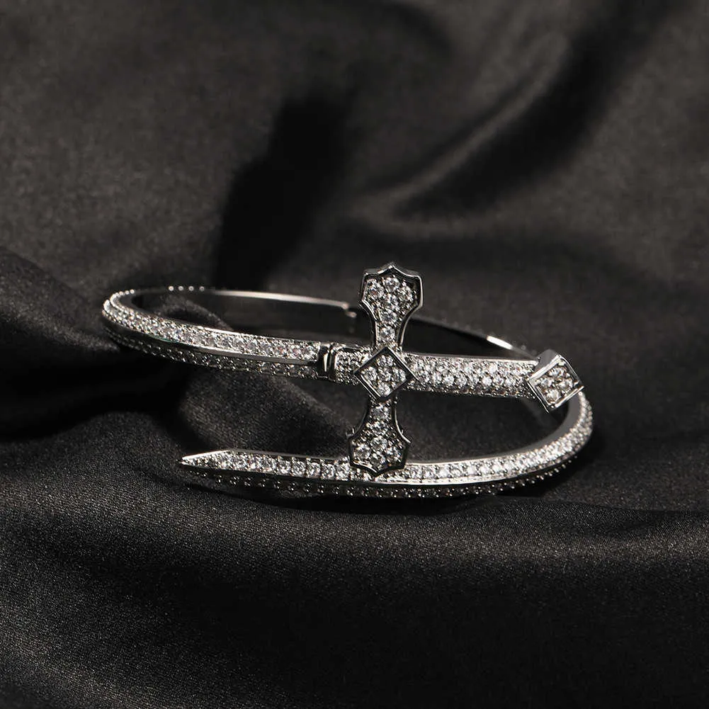 2024 New Sword Justice Gold Sier Color Cubic Zircon Cross Bracelet men Women Men Hip hop Jewelry_voghion.com