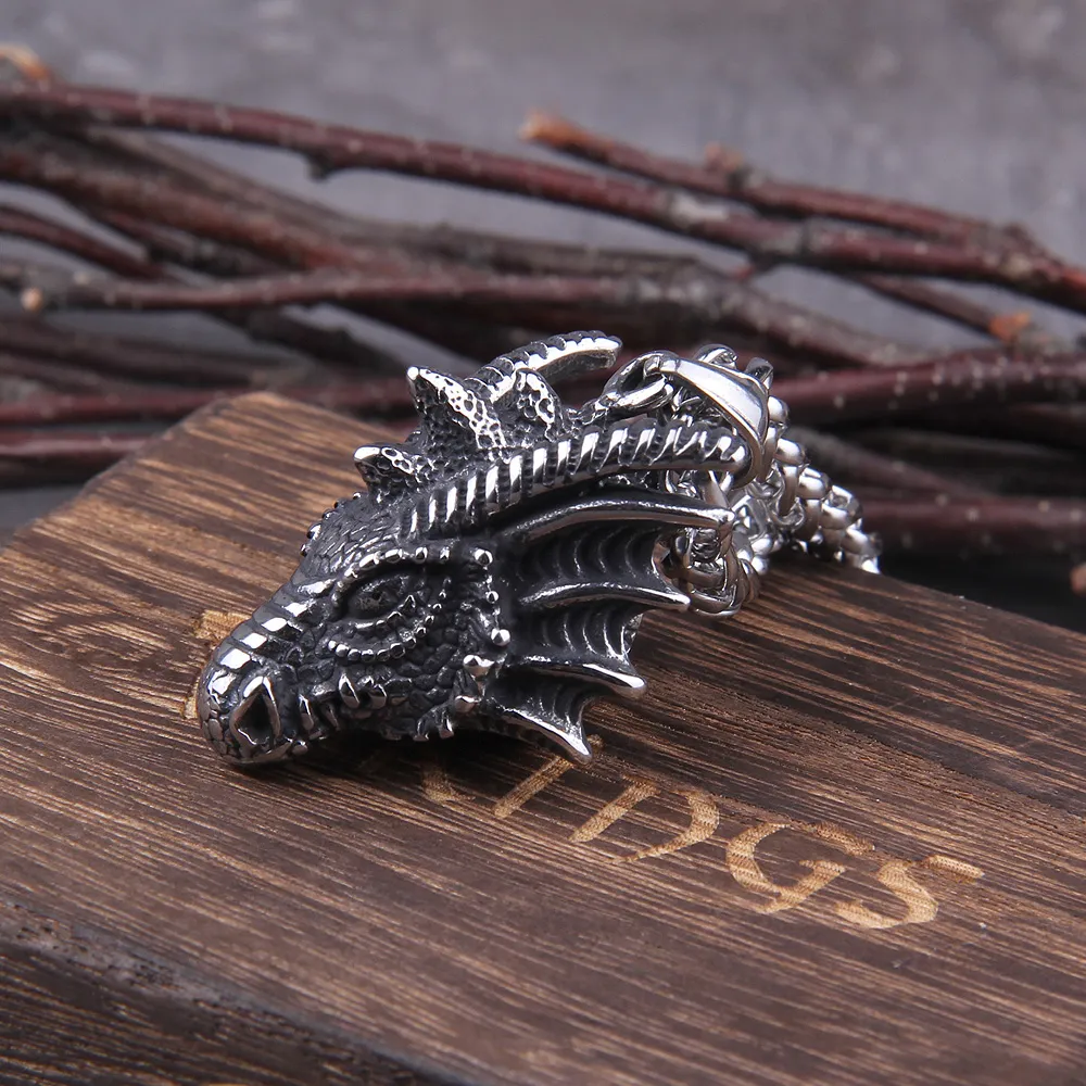 Collane con ciondolo Drago Gioielli in acciaio al titanio Testa di animale Collana Punk Uomo Accessori GioielliPendente Sidn22_voghion.com