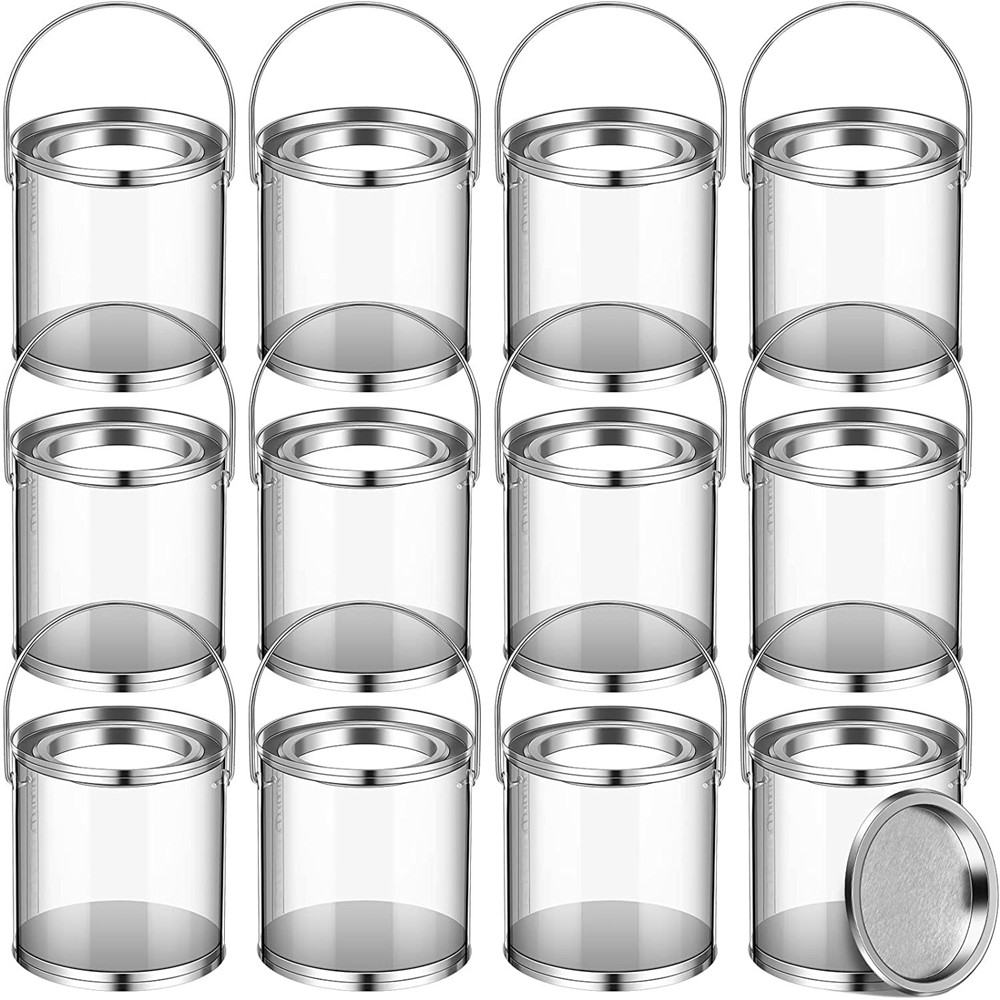 12 barattoli di vernice trasparenti piccoli barattoli con coperchi mini secchio con coperchio contenitori artistici per artigianato caramelle progetti fai da te decorazioni per feste_voghion.com