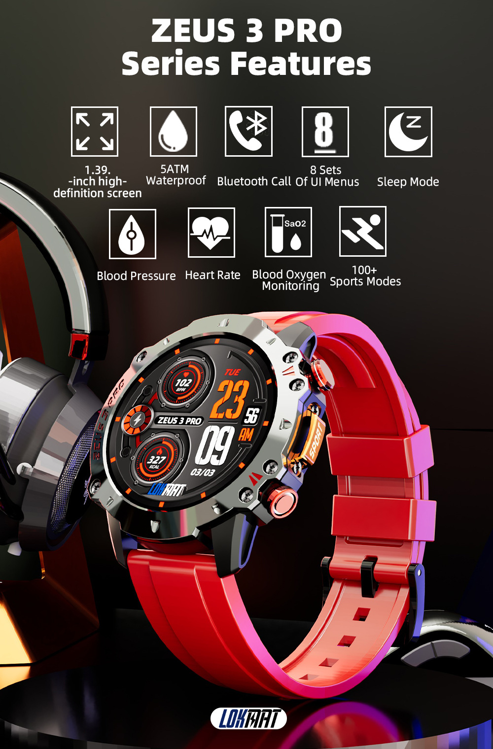 LOKMAT Smart Watch ZEUS3 PRO Outdoor Sports Bluetooth Call Phone Book Call Message Reminder_voghion.com
